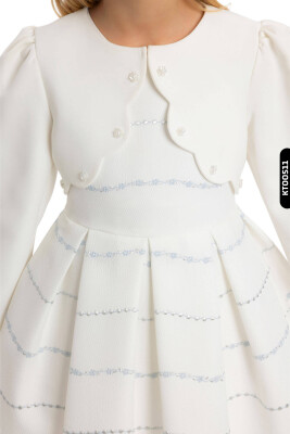 Bolerolu Yuvarlak Yakalı Çizgili 2'li Kız Çocuk Elbise 3-7 Yaş 34200 Ekru - Mavi - 5