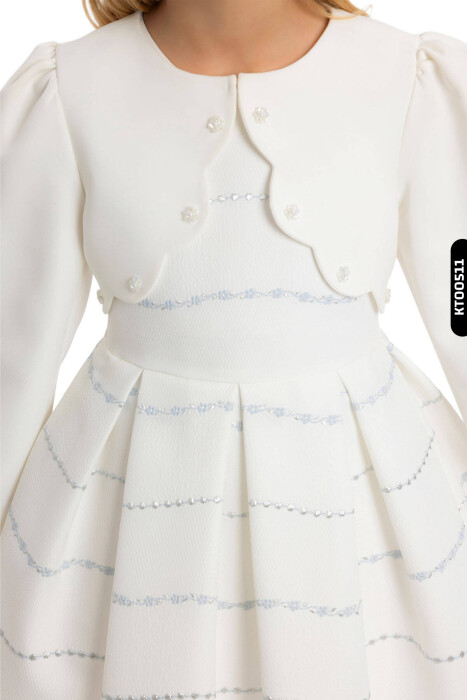 Bolerolu Yuvarlak Yakalı Çizgili 2'li Kız Çocuk Elbise 3-7 Yaş 34200 Ekru - Mavi - 5