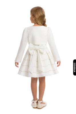 Bolerolu Yuvarlak Yakalı Çizgili 2'li Kız Çocuk Elbise 3-7 Yaş 34200 Ekru - Pembe - 3