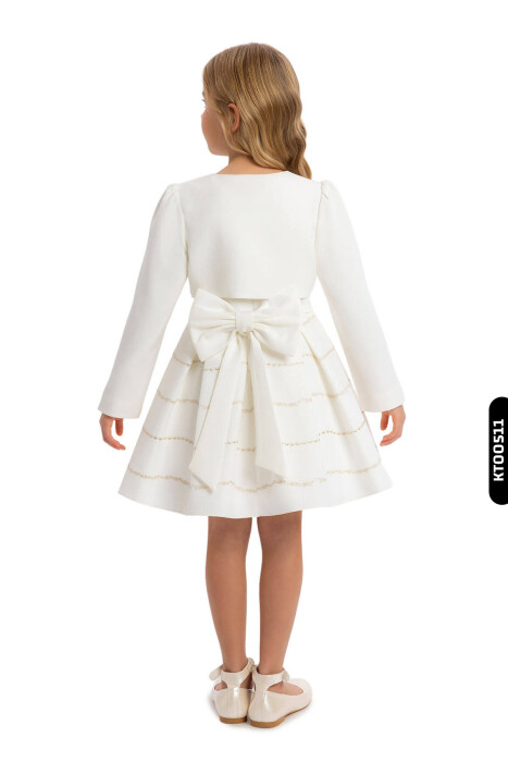 Bolerolu Yuvarlak Yakalı Çizgili 2'li Kız Çocuk Elbise 3-7 Yaş 34200 Ekru - Pembe - 3