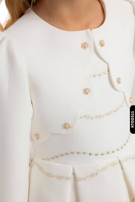 Bolerolu Yuvarlak Yakalı Çizgili 2'li Kız Çocuk Elbise 3-7 Yaş 34200 Ekru - Pembe - 4