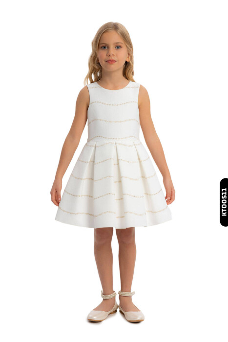 Bolerolu Yuvarlak Yakalı Çizgili 2'li Kız Çocuk Elbise 3-7 Yaş 34200 Ekru - Pembe - 5