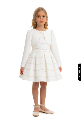 Bolerolu Yuvarlak Yakalı Çizgili 2'li Kız Çocuk Elbise 3-7 Yaş 34200 Ekru - Pembe - 7