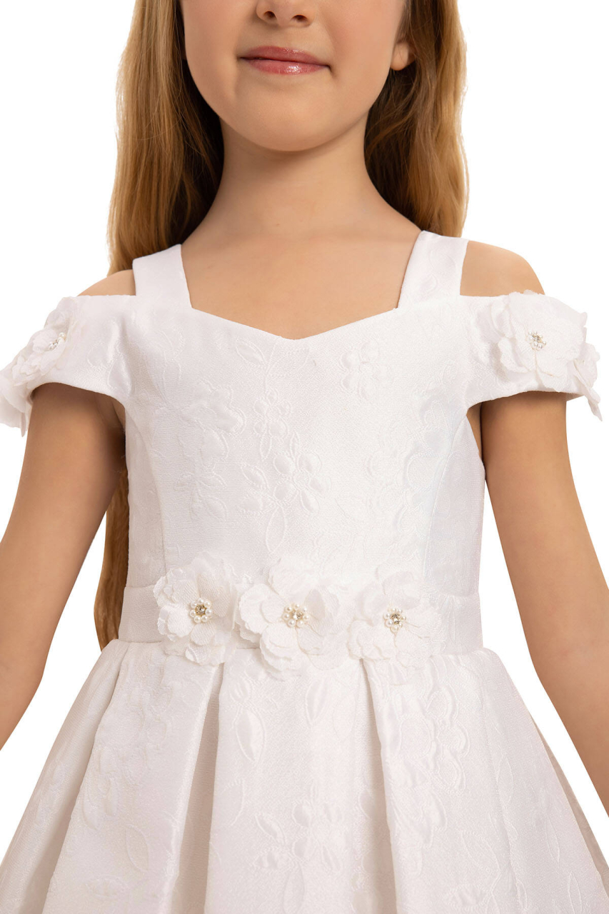 Kız Çocuk Elbise 3-7 Yaş 35421 Ekru - 5
