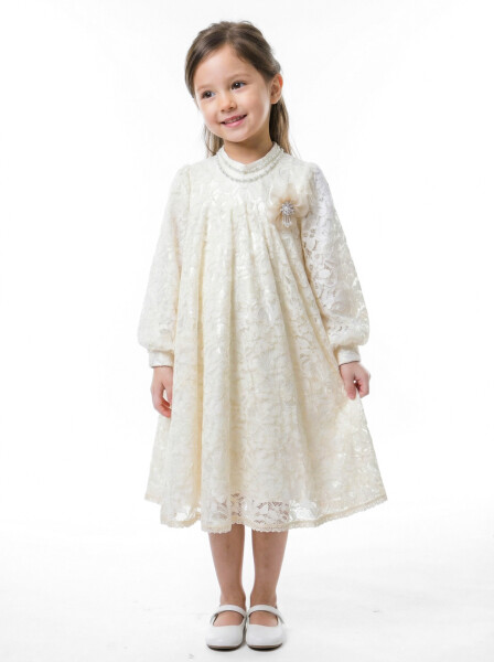 Kız Çocuk Elbise 4-9 Yaş 5936 Ekru - PAROTENA