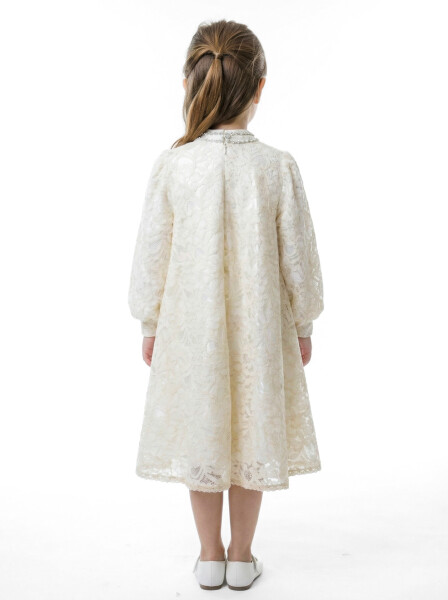 Kız Çocuk Elbise 4-9 Yaş 5936 Ekru - 2