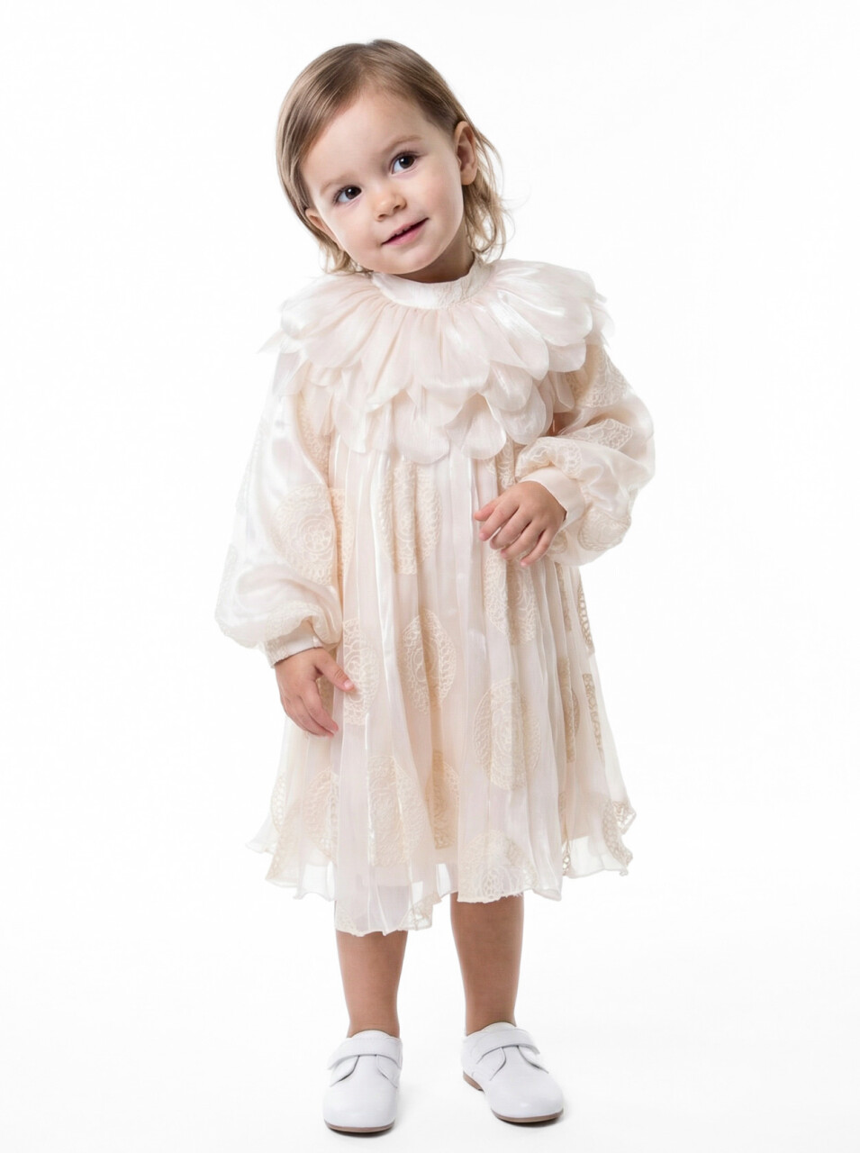 Kız Çocuk Elbise 4-9 Yaş 6081 Ekru - 1