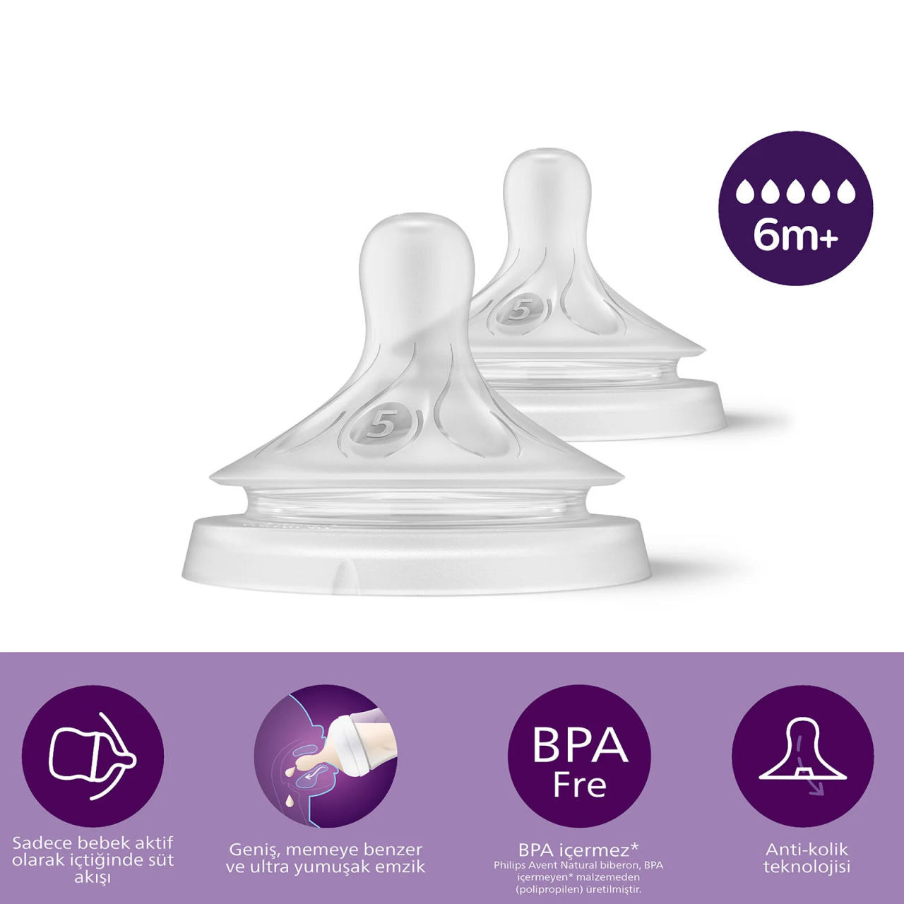 Philips Avent Doğal Tepkili Natural Response 2'Li Biberon Emziği No:5 6+ Ay - 1