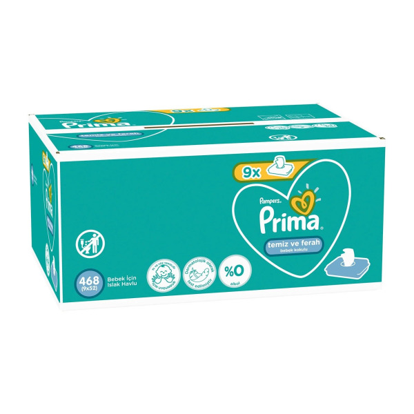 Prima Temiz ve Ferah Islak Havlu Mendil 9'Lu 468 Yaprak - Prima