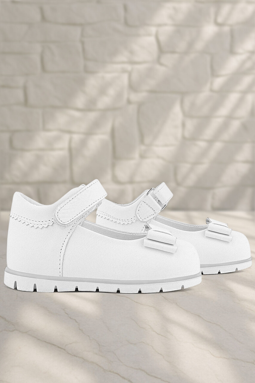 Rakerplus Hakiki Deri Beyaz Kız Bebek Babet Ayakkabı - 46