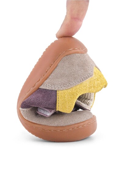 Rakerplus Bob Hakiki Deri Vizon Sarı Barefoot Cırtlı Lastikli Bebek Sneaker Ayakkabı - 9