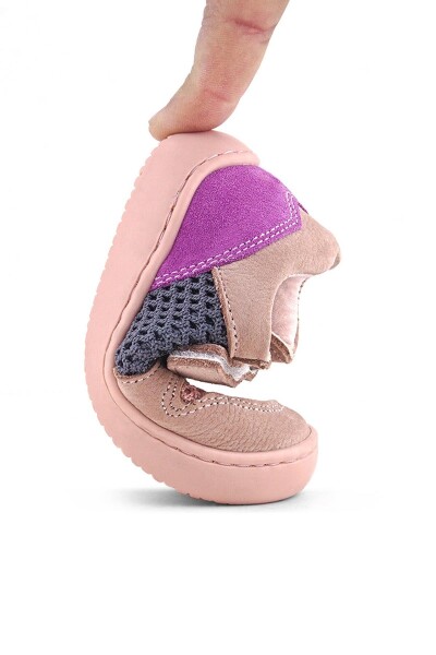 Rakerplus Bob Hakiki Deri Pudra Gri Mor Barefoot Cırtlı Lastikli Bebek Sneaker Ayakkabı - 29