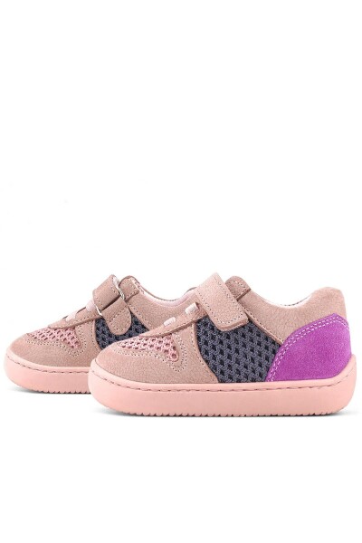 Rakerplus Bob Hakiki Deri Pudra Gri Mor Barefoot Cırtlı Lastikli Bebek Sneaker Ayakkabı - 46