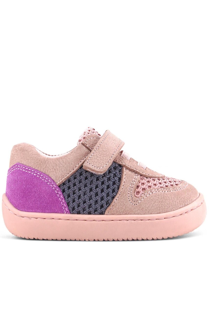 Rakerplus Bob Hakiki Deri Pudra Gri Mor Barefoot Cırtlı Lastikli Bebek Sneaker Ayakkabı - 53