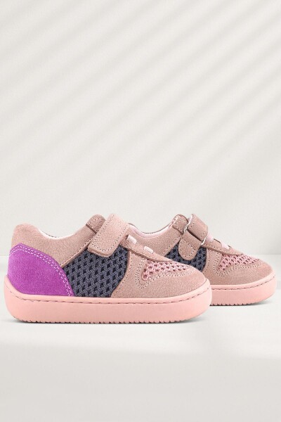 Rakerplus Bob Hakiki Deri Pudra Gri Mor Barefoot Cırtlı Lastikli Bebek Sneaker Ayakkabı - 61