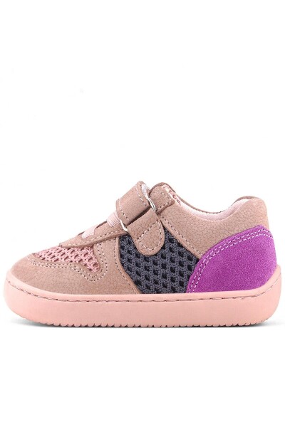 Rakerplus Bob Hakiki Deri Pudra Gri Mor Barefoot Cırtlı Lastikli Bebek Sneaker Ayakkabı - 75