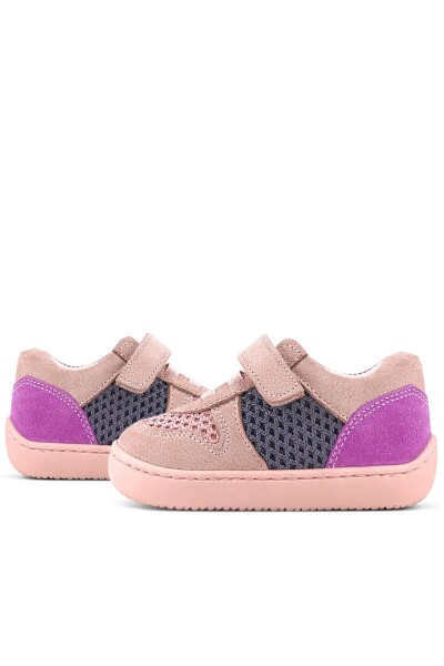 Rakerplus Bob Hakiki Deri Pudra Gri Mor Barefoot Cırtlı Lastikli Bebek Sneaker Ayakkabı - 88