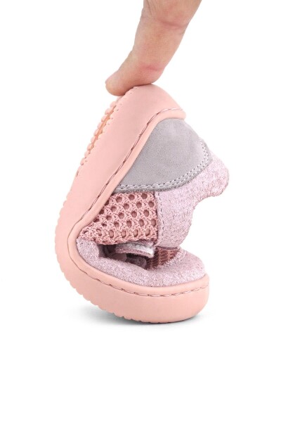 Rakerplus Bob Hakiki Deri Pudra Gri Barefoot Cırtlı Lastikli Bebek Sneaker Ayakkabı - 19