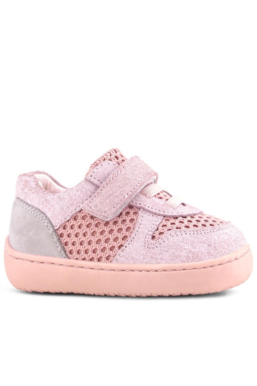 Rakerplus Bob Hakiki Deri Pudra Gri Barefoot Cırtlı Lastikli Bebek Sneaker Ayakkabı - 32