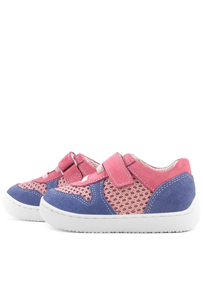 Rakerplus Bob Hakiki Deri Pembe Mavi Barefoot Cırtlı Lastikli Bebek Sneaker Ayakkabı - 6