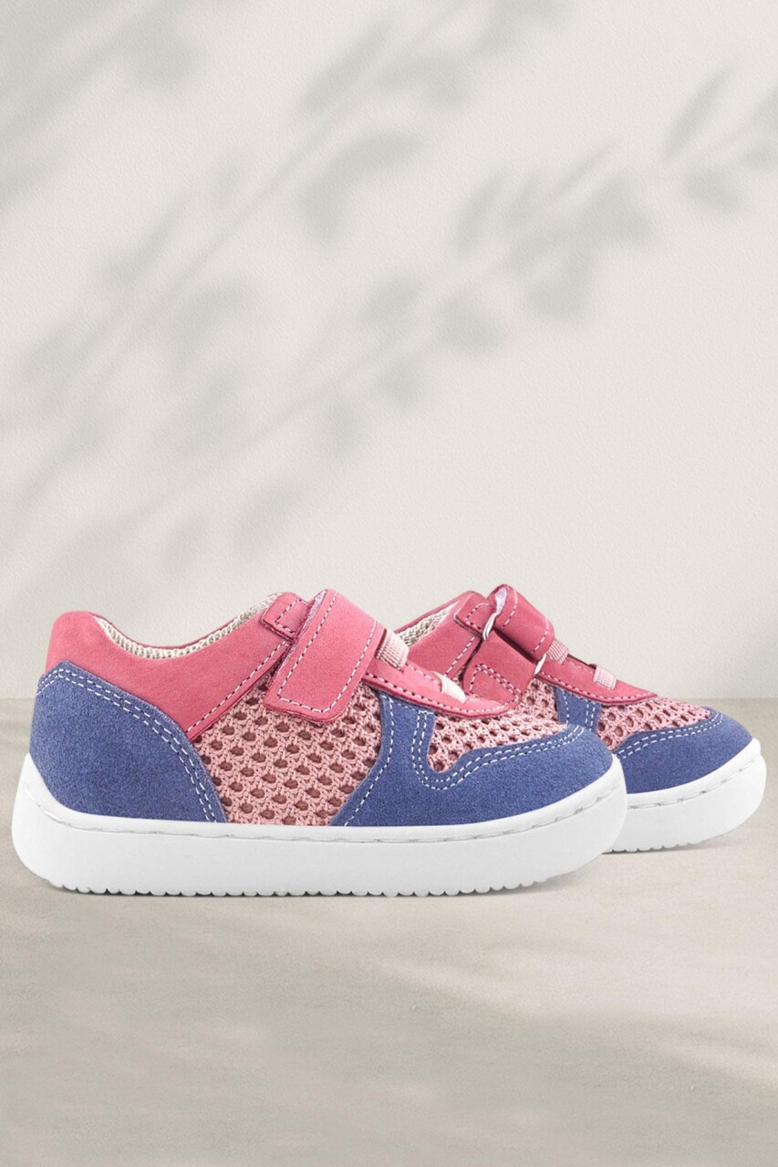 Rakerplus Bob Hakiki Deri Pembe Mavi Barefoot Cırtlı Lastikli Bebek Sneaker Ayakkabı - 21