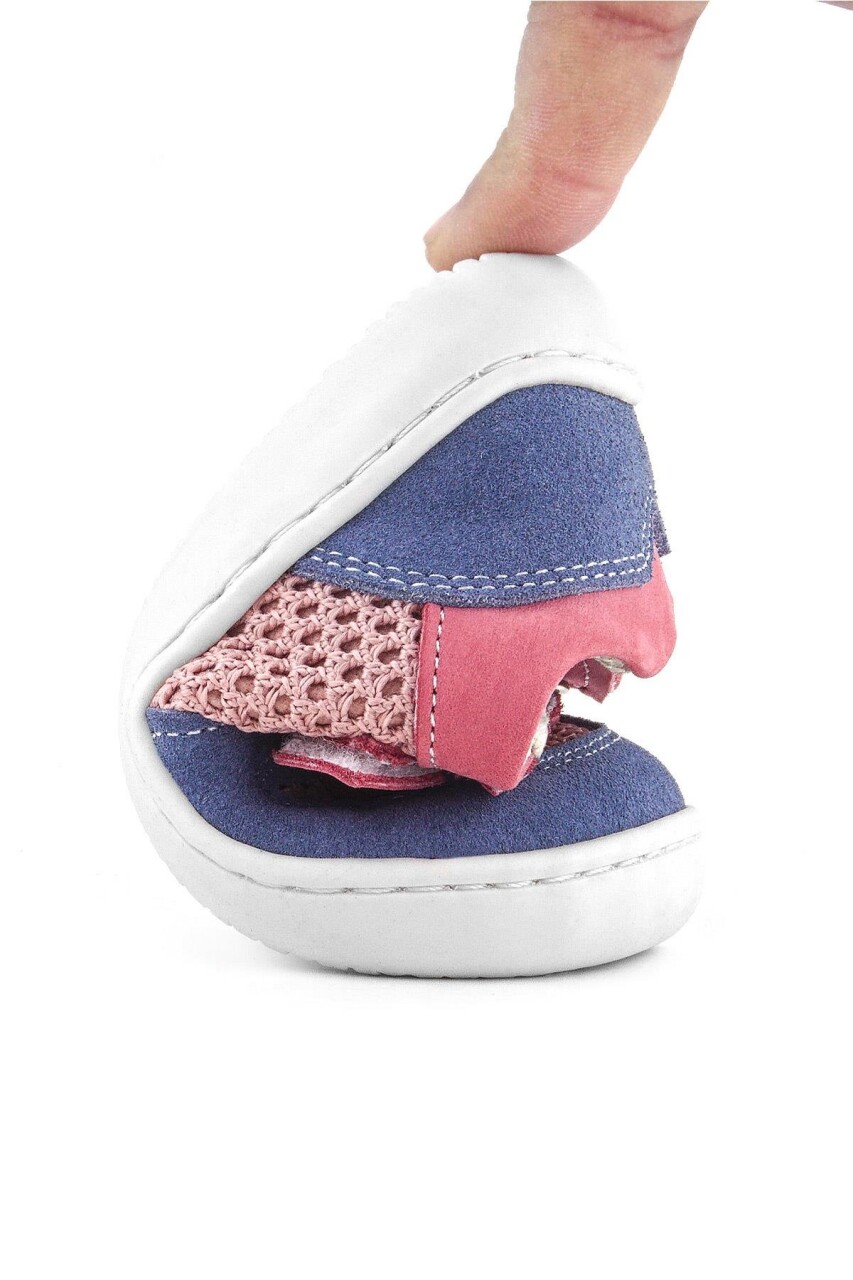 Rakerplus Bob Hakiki Deri Pembe Mavi Barefoot Cırtlı Lastikli Bebek Sneaker Ayakkabı - 29