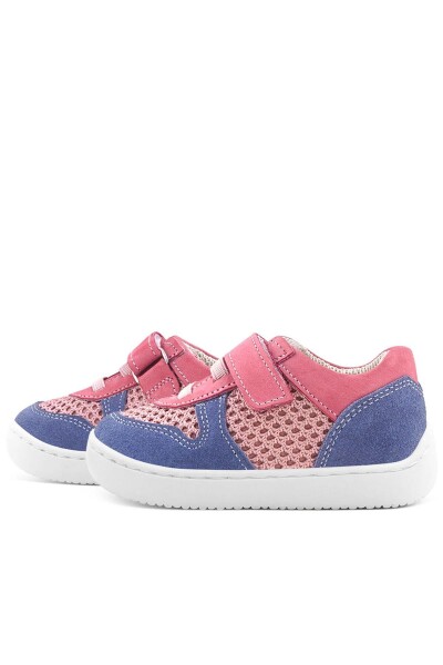 Rakerplus Bob Hakiki Deri Pembe Mavi Barefoot Cırtlı Lastikli Bebek Sneaker Ayakkabı - 45