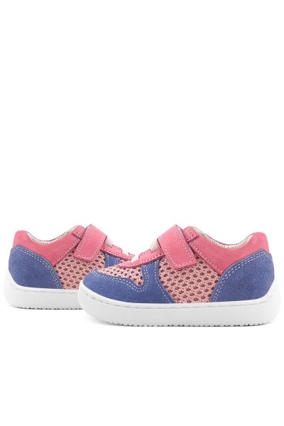 Rakerplus Bob Hakiki Deri Pembe Mavi Barefoot Cırtlı Lastikli Bebek Sneaker Ayakkabı - 77
