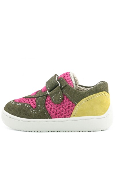 Rakerplus Bob Hakiki Deri Haki Yeşil Pembe Barefoot Cırtlı Lastikli Bebek Sneaker Ayakkabı - 5