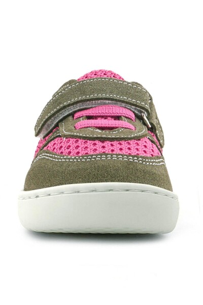 Rakerplus Bob Hakiki Deri Haki Yeşil Pembe Barefoot Cırtlı Lastikli Bebek Sneaker Ayakkabı - 24