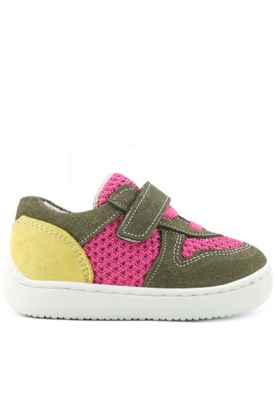 Rakerplus Bob Hakiki Deri Haki Yeşil Pembe Barefoot Cırtlı Lastikli Bebek Sneaker Ayakkabı - 43