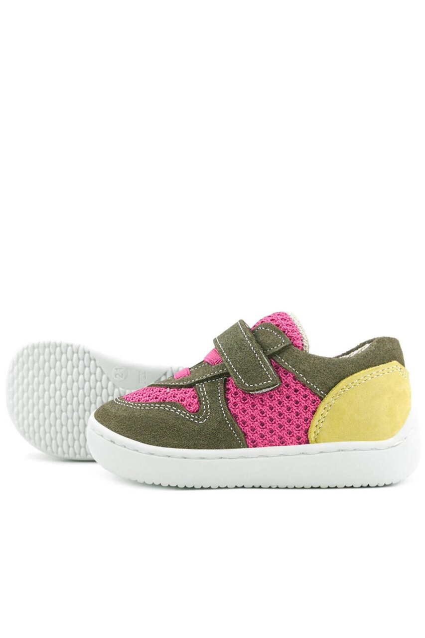 Rakerplus Bob Hakiki Deri Haki Yeşil Pembe Barefoot Cırtlı Lastikli Bebek Sneaker Ayakkabı - 47