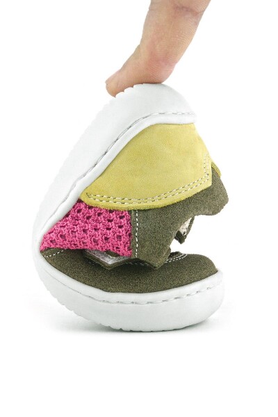 Rakerplus Bob Hakiki Deri Haki Yeşil Pembe Barefoot Cırtlı Lastikli Bebek Sneaker Ayakkabı - 59