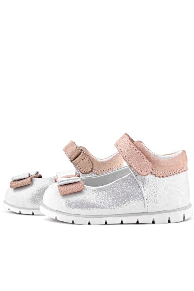 Rakerplus Hakiki Deri Gümüş Pudra Kız Bebek Babet Ayakkabı - 24