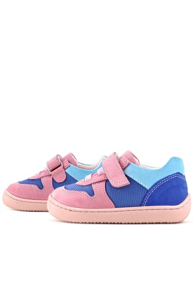 Rakerplus Bob Hakiki Deri Mavi Pembe Barefoot Cırtlı Lastikli Bebek Sneaker Ayakkabı - 26