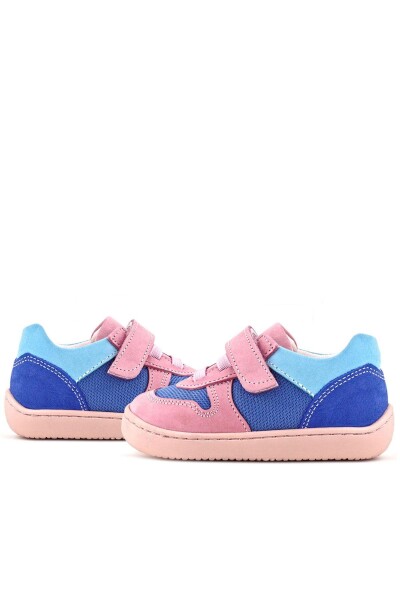 Rakerplus Bob Hakiki Deri Mavi Pembe Barefoot Cırtlı Lastikli Bebek Sneaker Ayakkabı - 28