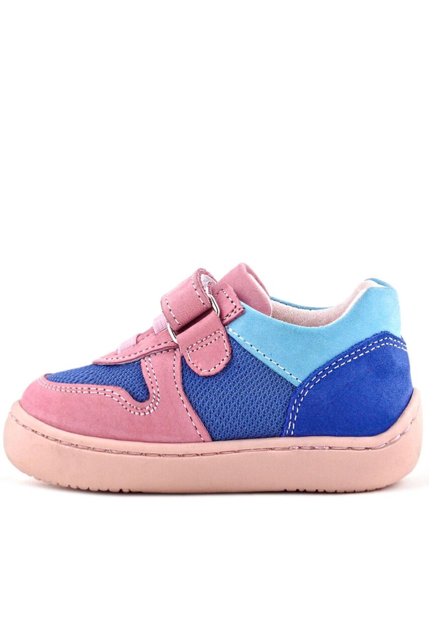 Rakerplus Bob Hakiki Deri Mavi Pembe Barefoot Cırtlı Lastikli Bebek Sneaker Ayakkabı - 65