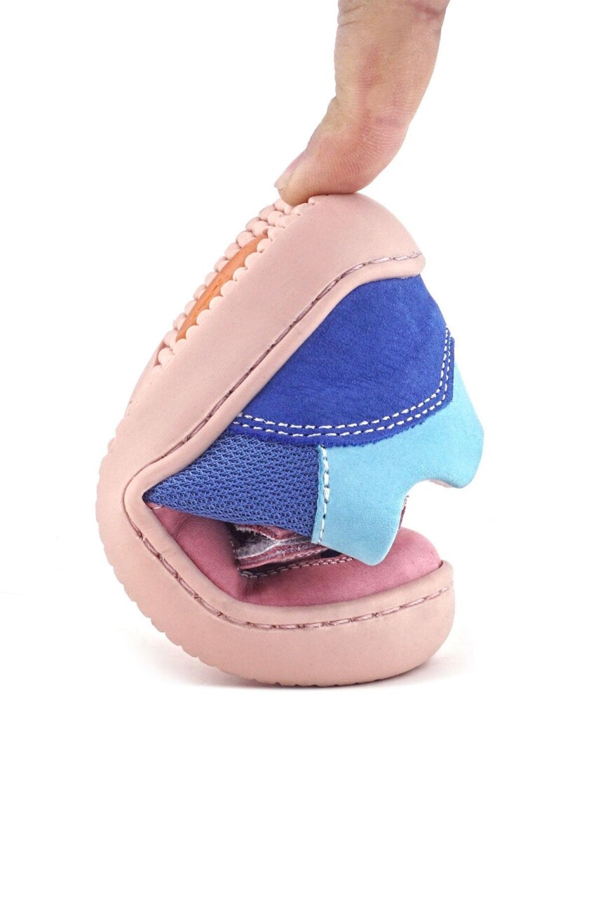 Rakerplus Bob Hakiki Deri Mavi Pembe Barefoot Cırtlı Lastikli Bebek Sneaker Ayakkabı - 68