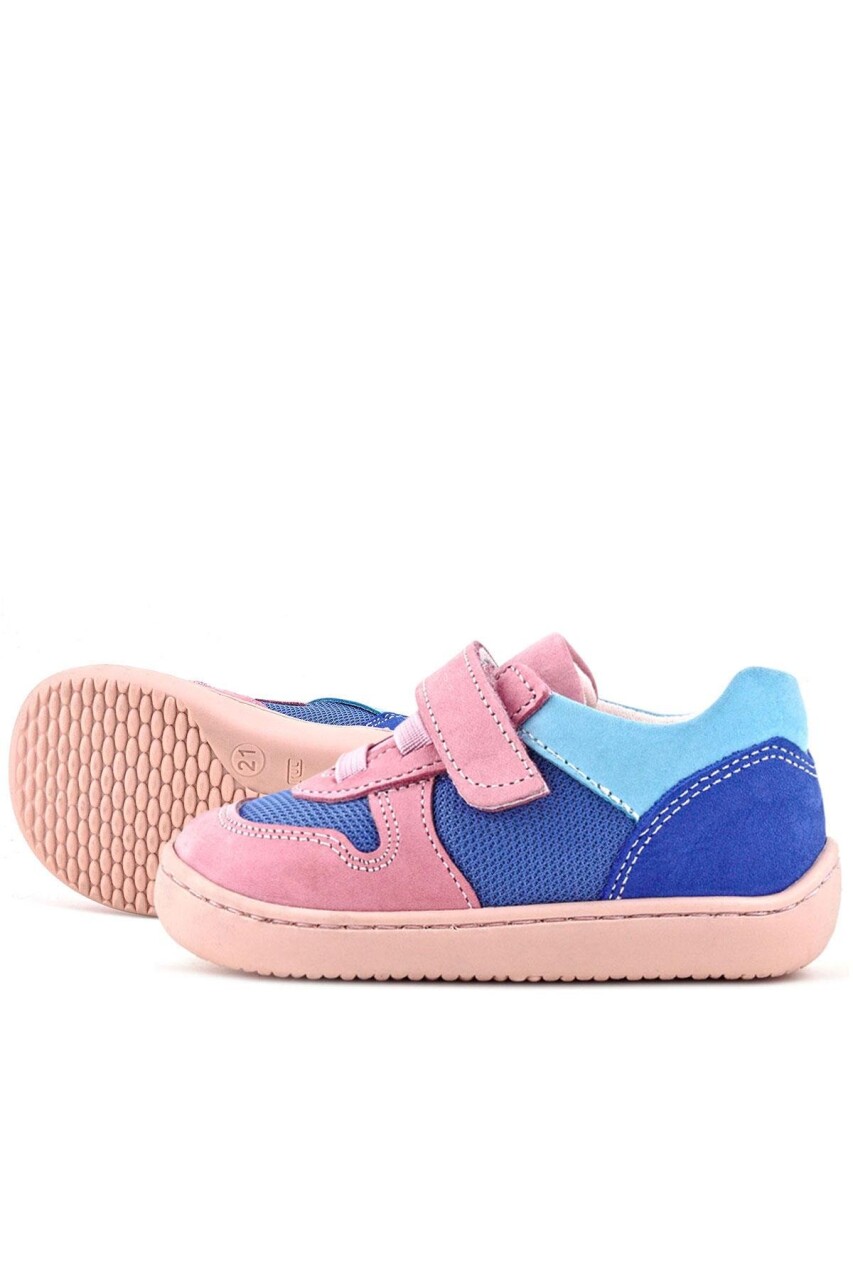 Rakerplus Bob Hakiki Deri Mavi Pembe Barefoot Cırtlı Lastikli Bebek Sneaker Ayakkabı - 76