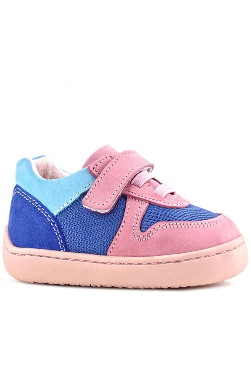 Rakerplus Bob Hakiki Deri Mavi Pembe Barefoot Cırtlı Lastikli Bebek Sneaker Ayakkabı - 81