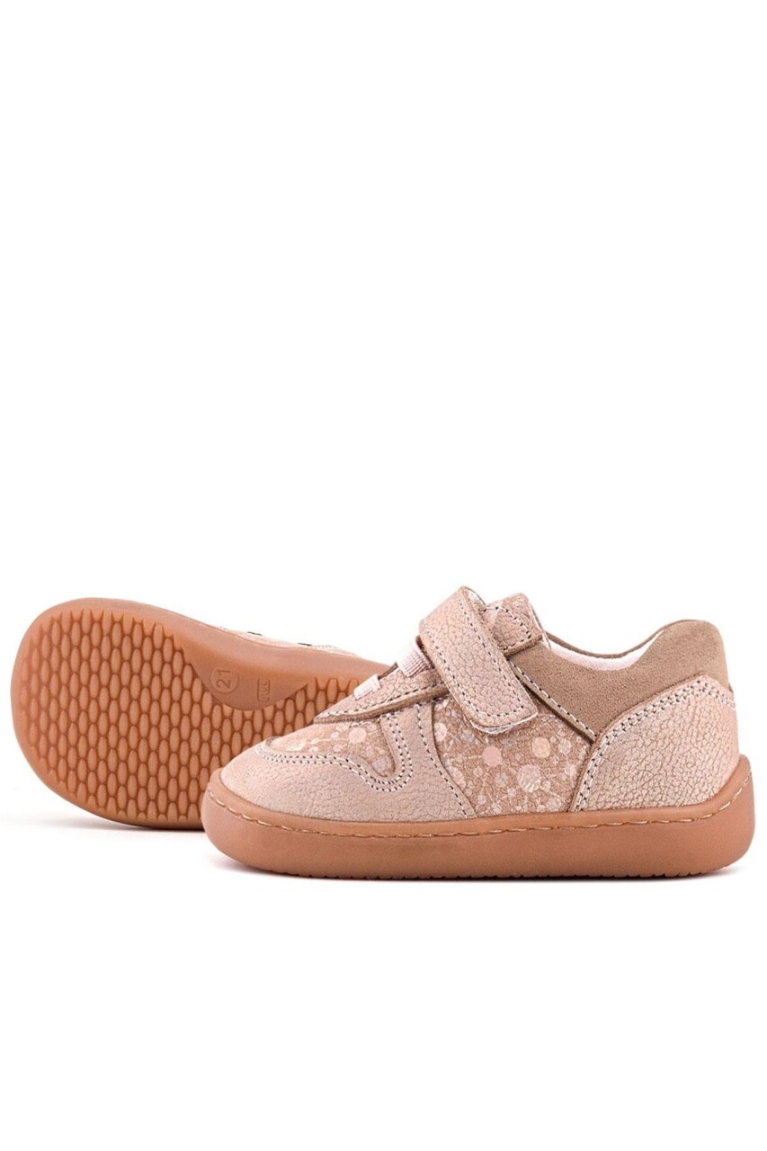 Rakerplus Bob Hakiki Deri Pudra Simli Barefoot Cırtlı Lastikli Bebek Sneaker Ayakkabı - 7