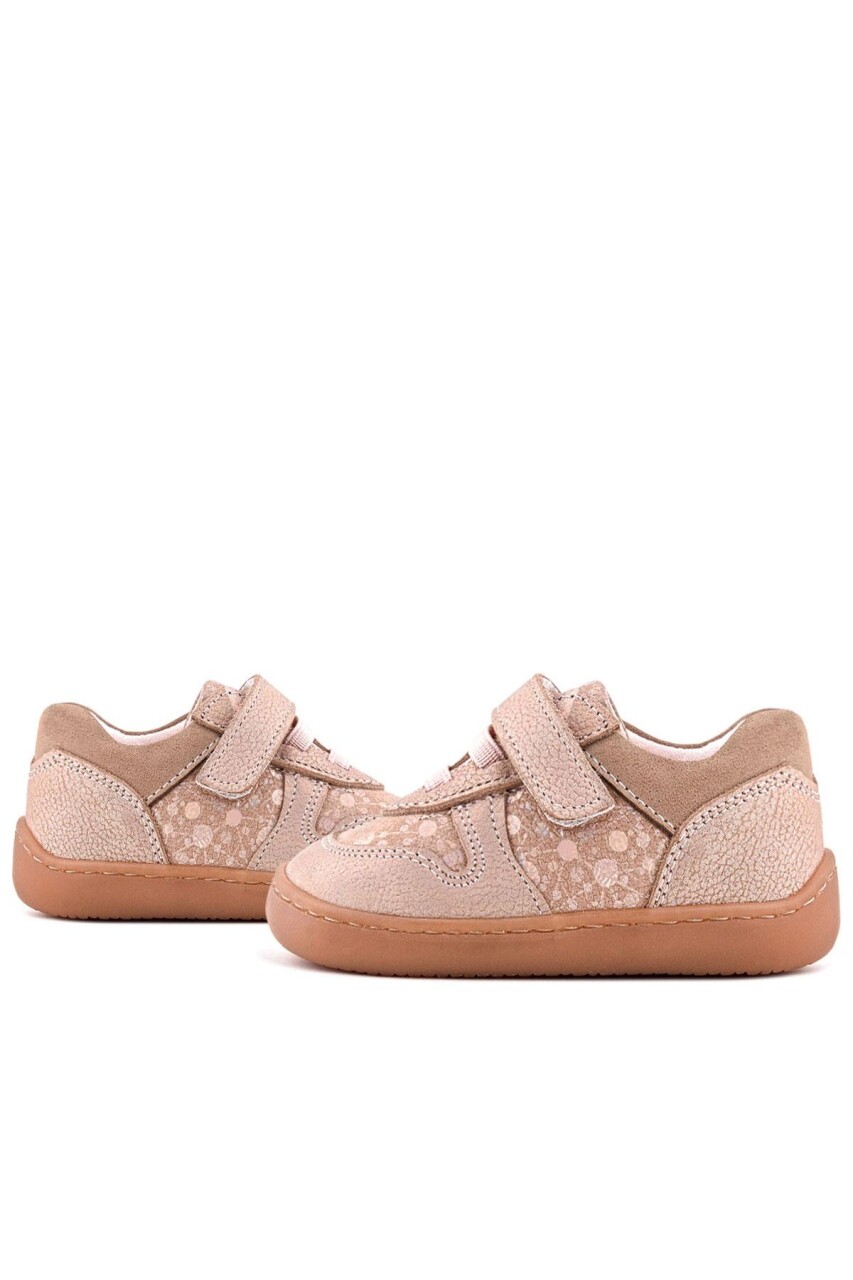 Rakerplus Bob Hakiki Deri Pudra Simli Barefoot Cırtlı Lastikli Bebek Sneaker Ayakkabı - 25