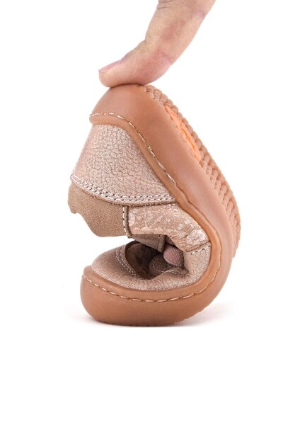 Rakerplus Bob Hakiki Deri Pudra Simli Barefoot Cırtlı Lastikli Bebek Sneaker Ayakkabı - 32