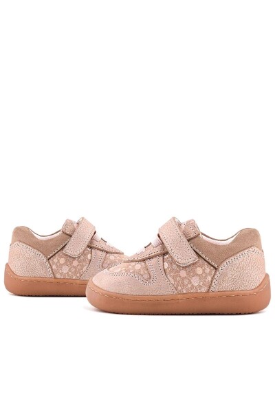 Rakerplus Bob Hakiki Deri Pudra Simli Barefoot Cırtlı Lastikli Bebek Sneaker Ayakkabı - 34