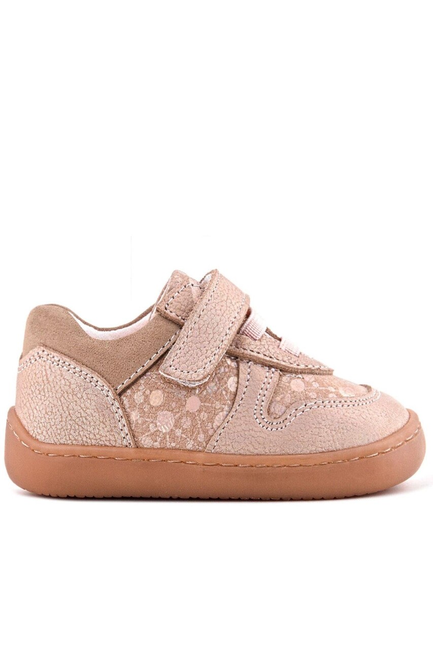 Rakerplus Bob Hakiki Deri Pudra Simli Barefoot Cırtlı Lastikli Bebek Sneaker Ayakkabı - 37