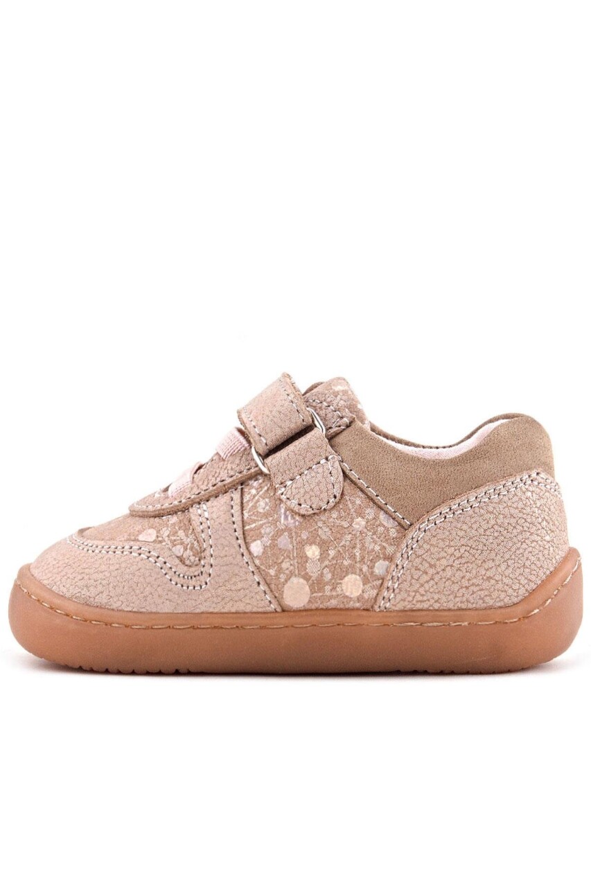 Rakerplus Bob Hakiki Deri Pudra Simli Barefoot Cırtlı Lastikli Bebek Sneaker Ayakkabı - 39