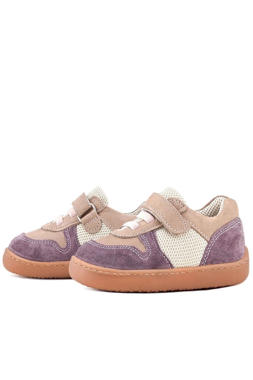 Rakerplus Bob Hakiki Deri Mor Pudra Barefoot Cırtlı Lastikli Bebek Sneaker Ayakkabı - 6