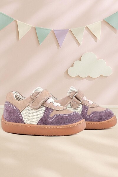 Rakerplus Bob Hakiki Deri Mor Pudra Barefoot Cırtlı Lastikli Bebek Sneaker Ayakkabı - 31