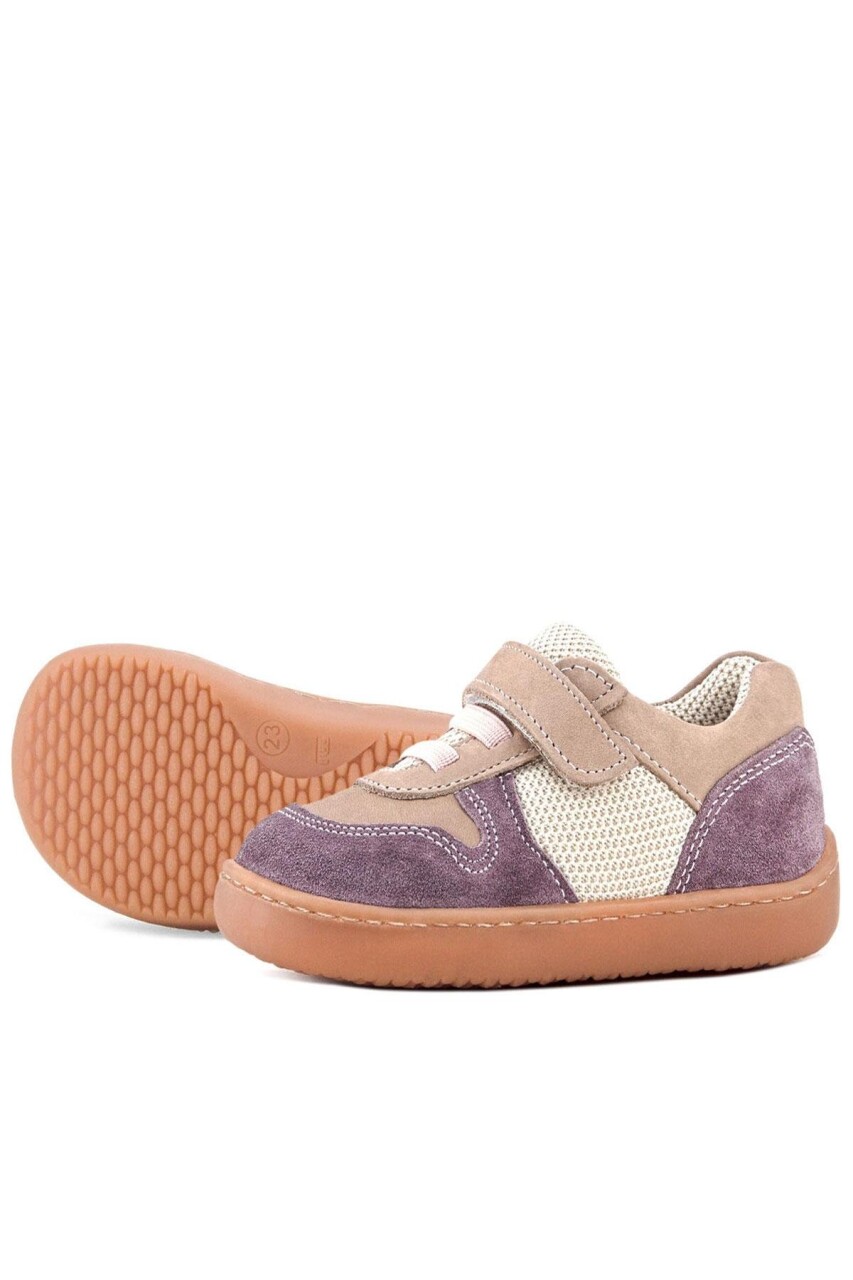 Rakerplus Bob Hakiki Deri Mor Pudra Barefoot Cırtlı Lastikli Bebek Sneaker Ayakkabı - 37