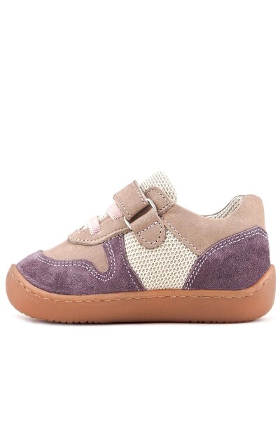 Rakerplus Bob Hakiki Deri Mor Pudra Barefoot Cırtlı Lastikli Bebek Sneaker Ayakkabı - 44